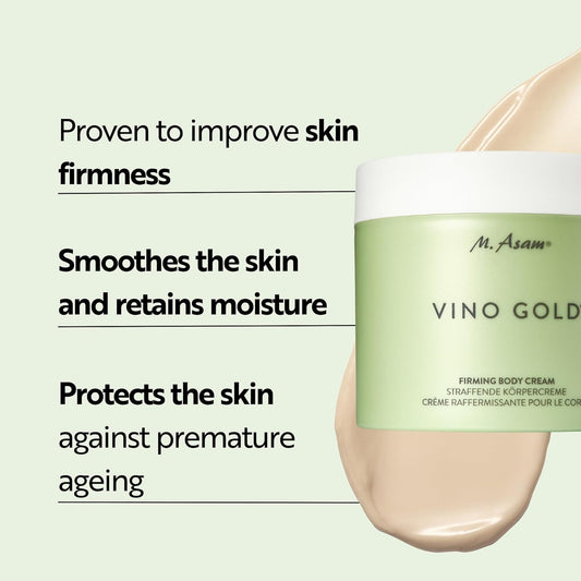 M. Asam Vino Gold Firming Body Cream (16.9 Fl Oz)- Anti-Aging Body Care For Smooth Skin, Lotion For Women With Aloe Vera, Cocoa Butter, Caffeine, Vitamin E & Vitamin B3, Vegan Personal Skin Care