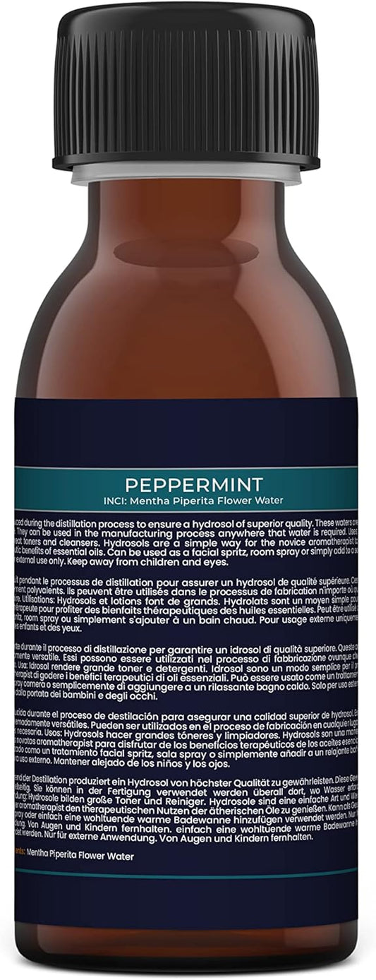 Mystic Moments | Peppermint Natural Hydrosol Floral Water 125ml | Perfect for Skin, Face, Body & Homemade Beauty Products Vegan GMO Free