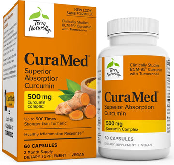 Terry Naturally CuraMed 500 mg Curcumin Complex - 60 Capsules - Superior Absorption BCM-95 - Non-GMO, Vegan, Kosher, Gluten Free - 60 Servings