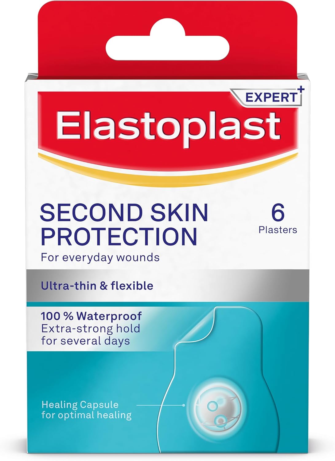 Elastoplast Second Skin Protection Plasters (6 Pieces), Hydrocolloid Waterproof Plasters With Advanced And Flexible Protection And Faster Wound Healing, Ultra-Thin Plaster Strips