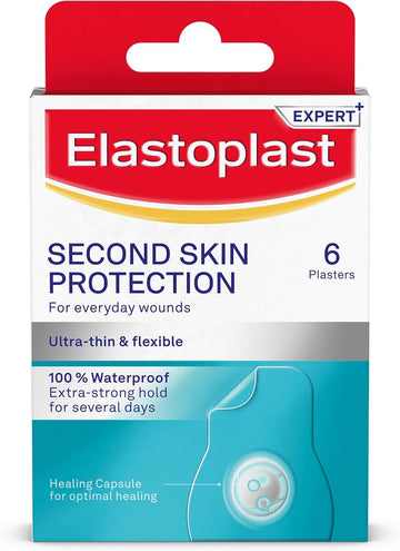 Elastoplast Second Skin Protection Plasters (6 Pieces), Hydrocolloid Waterproof Plasters With Advanced And Flexible Protection And Faster Wound Healing, Ultra-Thin Plaster Strips