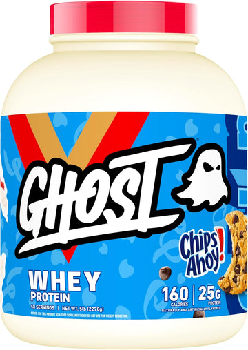 Ghost Whey Protein Powder, Chips Ahoy - 5Lb Tub, 25G Of Protein - Chocolate Chip Cookie Flavored Isolate, Concentrate & Hydrolyzed Whey Protein Blend