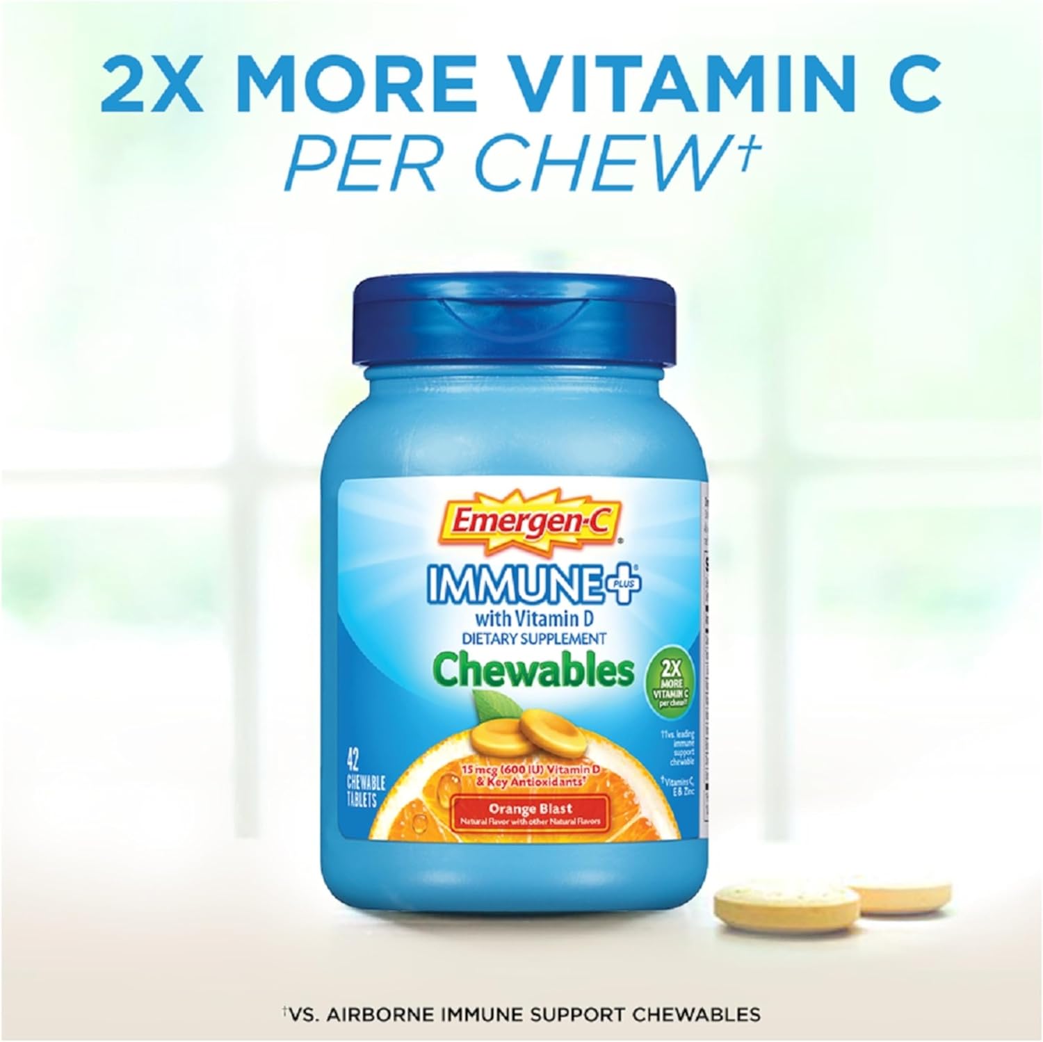 Emergen-C Immune+ Chewables 1000mg Vitamin C Tablet, with Vitamin D, Immune Support Dietary Supplement for Immunity, Orange Blast Flavor - 14 Count : Health & Household