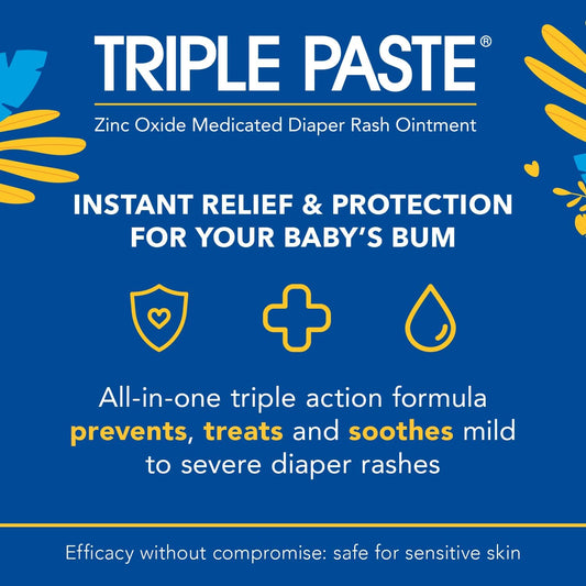 Triple Paste Diaper Rash Cream For Baby - 3 Oz Tube - Zinc Oxide Ointment Treats, Soothes And Prevents Diaper Rash - Pediatrician-Recommended Hypoallergenic Formula With Soothing Botanicals