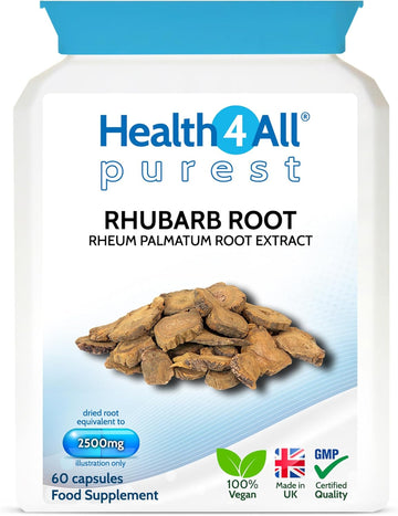 Health4All Rhubarb Root 2500Mg 60 Capsules, Natural Laxative Supplement, Reduce Bloating | Digestive Support Vegan Capsules, 2 Months Supply | Made In Uk
