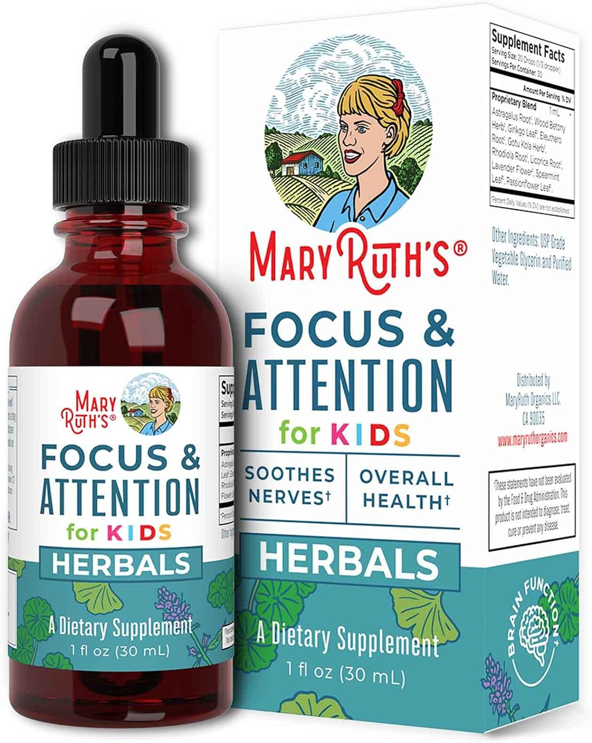 Maryruth Organics Kids Brain Supplements For Memory And Focus, Usda Organic Drops With Ginkgo Biloba, Rhodiola Root & Licorice Root, Focus & Attention, Calm, Vegan, Non-Gmo, Gluten Free, 30 Servings