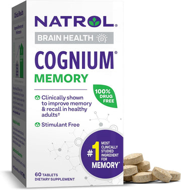 Natrol Cognium Memory Silk Protein Hydrolysate 100Mg, Dietary Supplement For Brain Health Support, 60 Tablets, 30 Day Supply