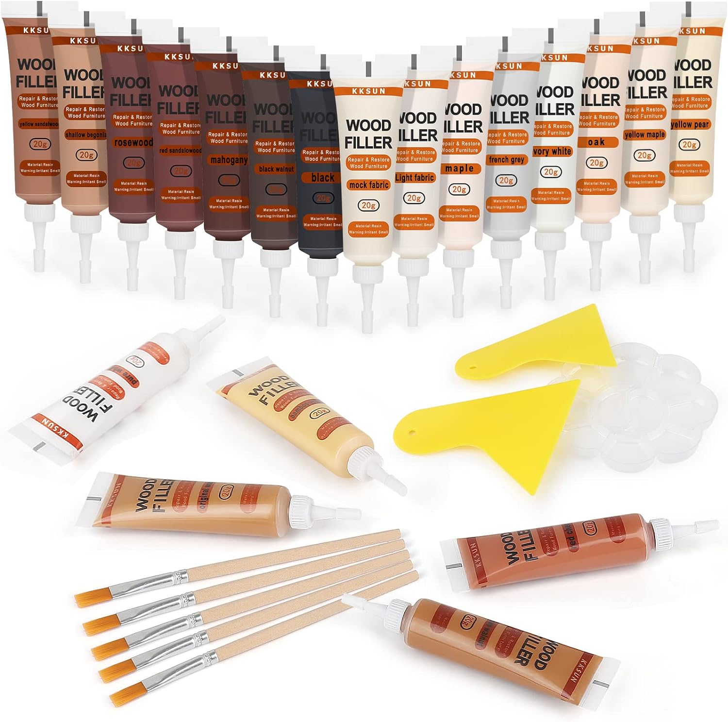 CHUKCHI Wood Furniture Repair Kit, 28 Piece Set Wood Filler Repair Kit Furniture Scratch Hole Restorer with Scraper, Brushes, Palette for Repairing Floors, Desks, Cabinets Covering Stains