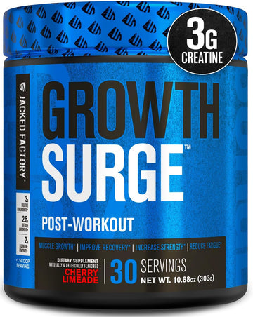 Jacked Factory Growth Surge Creatine Post Workout W/L-Carnitine - Daily Muscle Builder & Recovery Supplement With Creatine Monohydrate, Betaine, L-Carnitine L-Tartrate - 30 Servings, Cherry Limeade