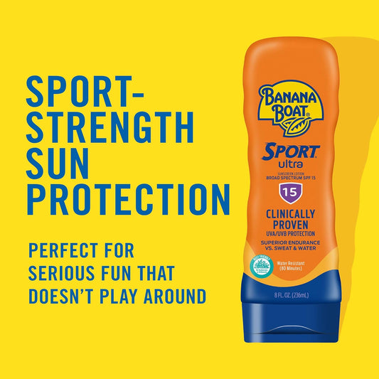 Banana Boat Sport Ultra SPF 15 Sunscreen Lotion, 8oz | Banana Boat Sunscreen SPF 15 Lotion, Oxybenzone Free Sunscreen, Sunblock Lotion Sunscreen, Banana Boat Lotion SPF 15, 8oz each Twin Pack