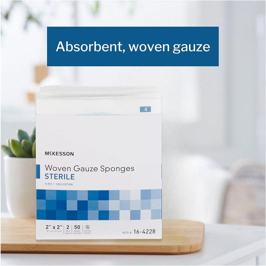 Mckesson 8-Ply Sterile Gauze Sponges, 2" X 2", 2 Counts Per Pack, 50 Packs (Total 100 Sterile Gauze Sponges)