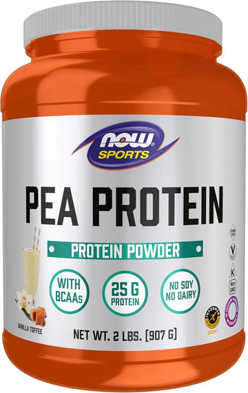 Now Foods Sports Nutrition, Pea Protein 25 G With Bcaas, Easily Digested, Vanilla Toffee Powder, 2-Pound