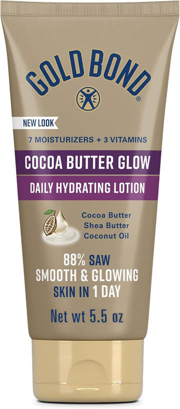 Gold Bond Cocoa Butter Glow Daily Hydrating Lotion With Shea Butter, Cocoa Butter & Coconut Oil, Exfoliating Moisturizer For Dry Skin, 5.5 Oz