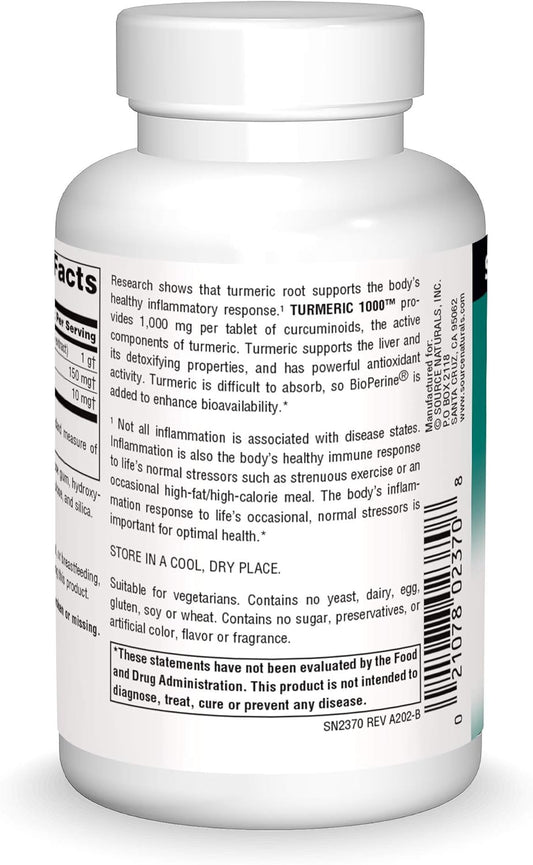 Source Naturals Turmeric 1000, Supports The Body’S Healthy Inflammatory Response*, 1,000Mg - 60 Tablets