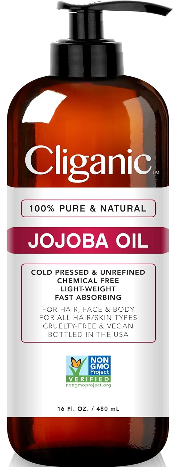 Cliganic Jojoba Oil Non-Gmo, Bulk 16Oz | 100% Pure, Natural Cold Pressed Unrefined Hexane Free Oil For Hair & Face