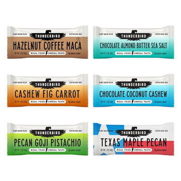 Thunderbird Bars Energy Snack, Gluten-Free With Protein, Healthy Real Food, Vegan Paleo Non-Gmo, No Added Sugar, Variety Flavor Pack (6 Count, 2 Of Each Flavor, 1.7 Oz. Bars)