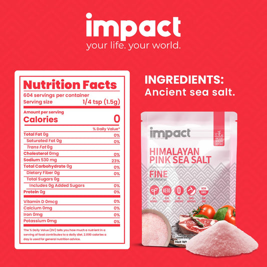 Impact Himalayan Pink Sea Salt Fine 2Lb Pouch - No Additives, Rich In Trace Minerals, Non-Gmo, Gluten-Free. Ideal For Keto, Fasting & Everyday Cooking. Pure Himalayan Source- Ancient Mineral Sea Salt