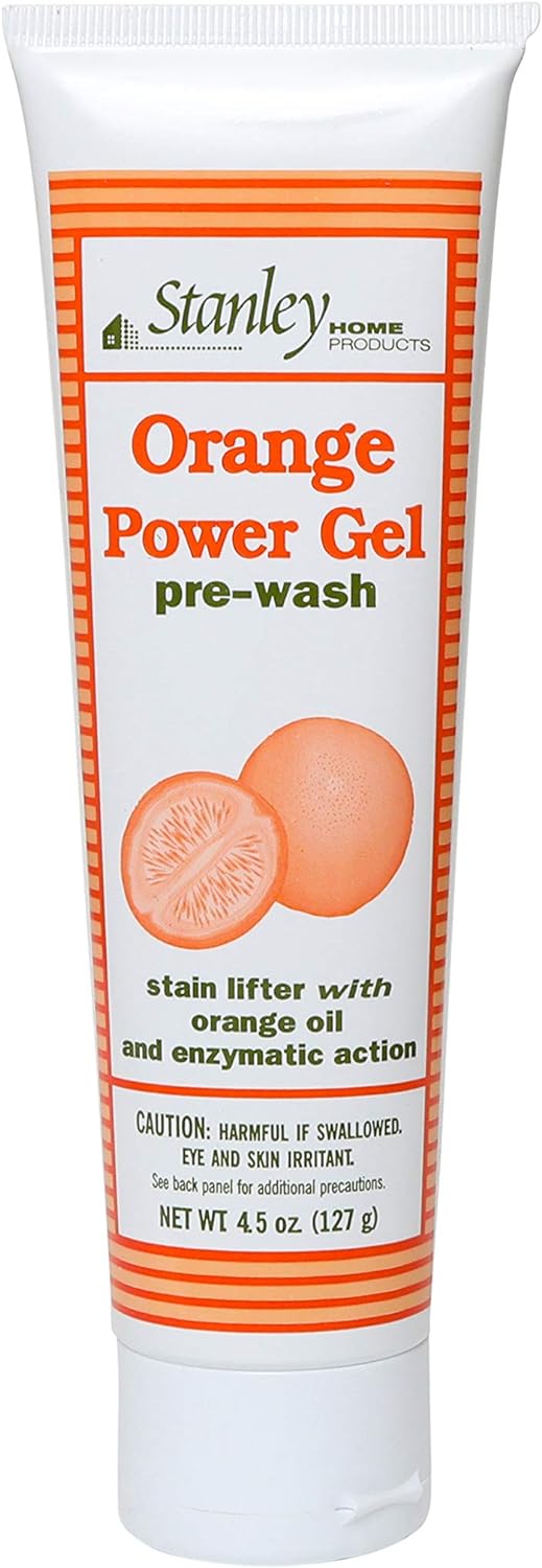 Stanley Home Products Orange Power Gel Pre Wash - Laundry Stain Remover - Spot Treat Tough Stains Works Immediately Cleans and Deodorizes Fabrics Ideal for Blood Oil Grease and More
