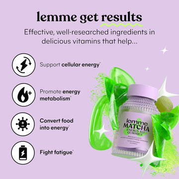 Lemme Matcha Superfood Energy Gummies With Organic Matcha Green Tea, Vitamin B12 And Antioxidant Coq10 To Support Cellular Energy, Metabolism & Healthy Skin - Gluten Free, Non Gmo (60 Count)