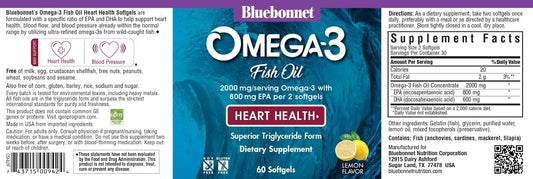 Bluebonnet Nutrition Omega-3 Heart Formula Natural Wild Caught Triglyc