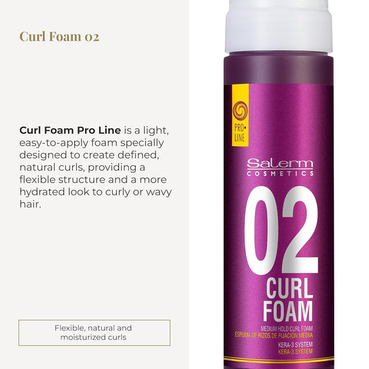 Salerm - Curly Hair Foam - Pro Line Curl Foam 02-200 Ml - Creates Defined, Natural, And Flexible Curls - With 3 Types Of Keratin - Repairs And Hydrates Hair - With Uv Sun Filter