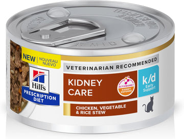 Hill'S Prescription Diet K/D Early Support Kidney Care Chicken, Vegetable & Rice Stew Canned Cat Food, Veterinary Diet, 2.9 Oz., 24-Pack Wet Food