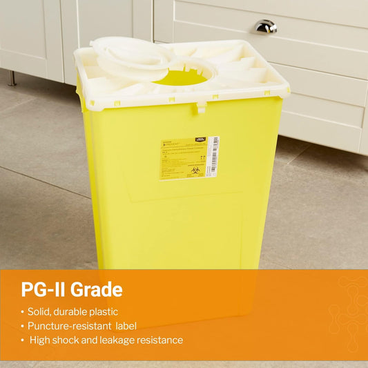 Mckesson Prevent Sharps Container For Chemotherapy Waste, Premium - Pg-Ii, Plastic, Vertical Entry, Hinged Lid - Yellow, 18 Gal, 13 In X 17 3/10 In X 24 3/5 In, 7 Count