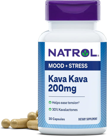 Natrol Mood & Stress Kava Kava 200Mg, Dietary Supplement For Relaxation And Eases Tension, 30 Capsules, 15-30 Day Supply