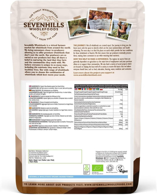 Sevenhills Wholefoods Organic Raw Baobab Powder 500G, Wild-Harvested In Africa