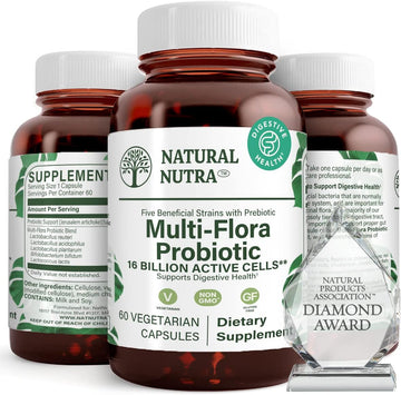 Natural Nutra Ultimate Flora Probiotic for Women and Men, Improves Digestion, Immune System, Multi-Strain with Lactobacillus, Acidophilus, 60 Capsules