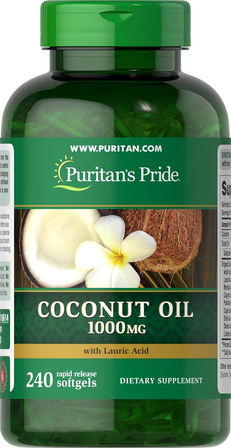 Puritan's Pride Coconut Oil, 1000 mg, 240 Rapid Release Softgels : Health & Household