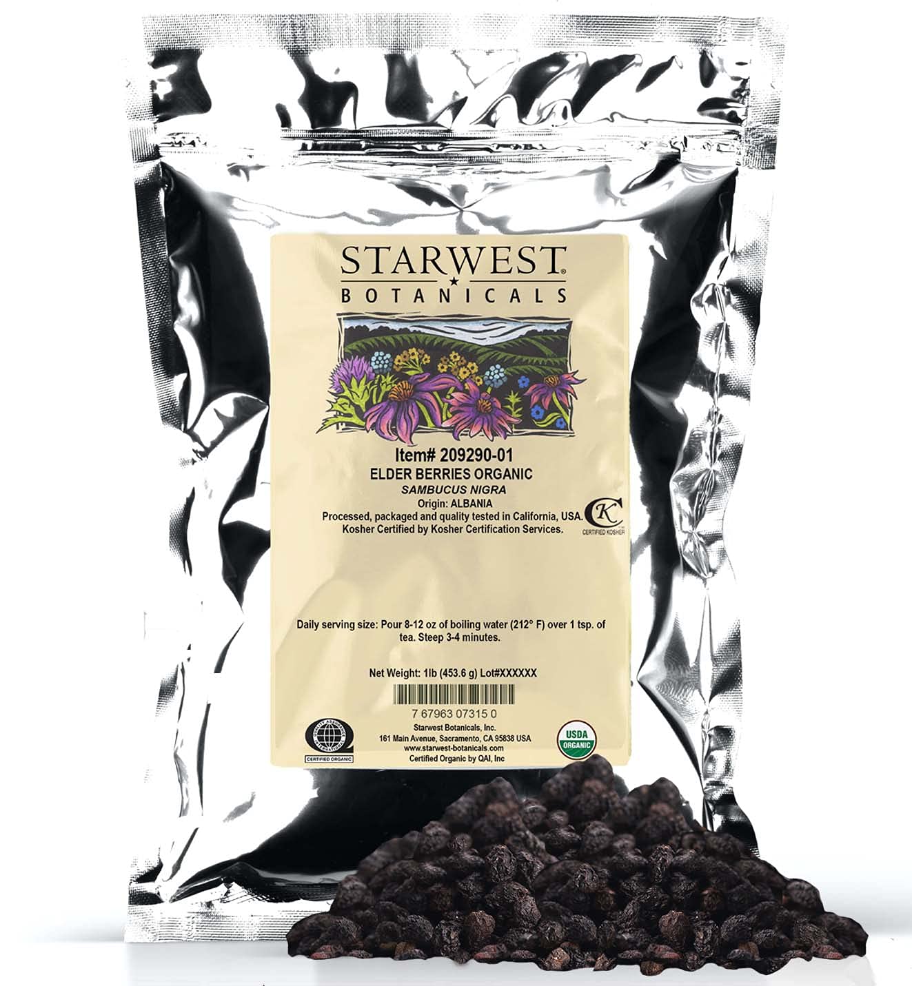 Starwest Botanicals Organic Dried Elder Berries, 1 Pound Bulk | Immune System Support Booster For Making Tea, Syrup, Gummies