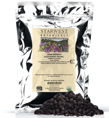 Starwest Botanicals Organic Dried Elder Berries, 1 Pound Bulk | Immune System Support Booster For Making Tea, Syrup, Gummies