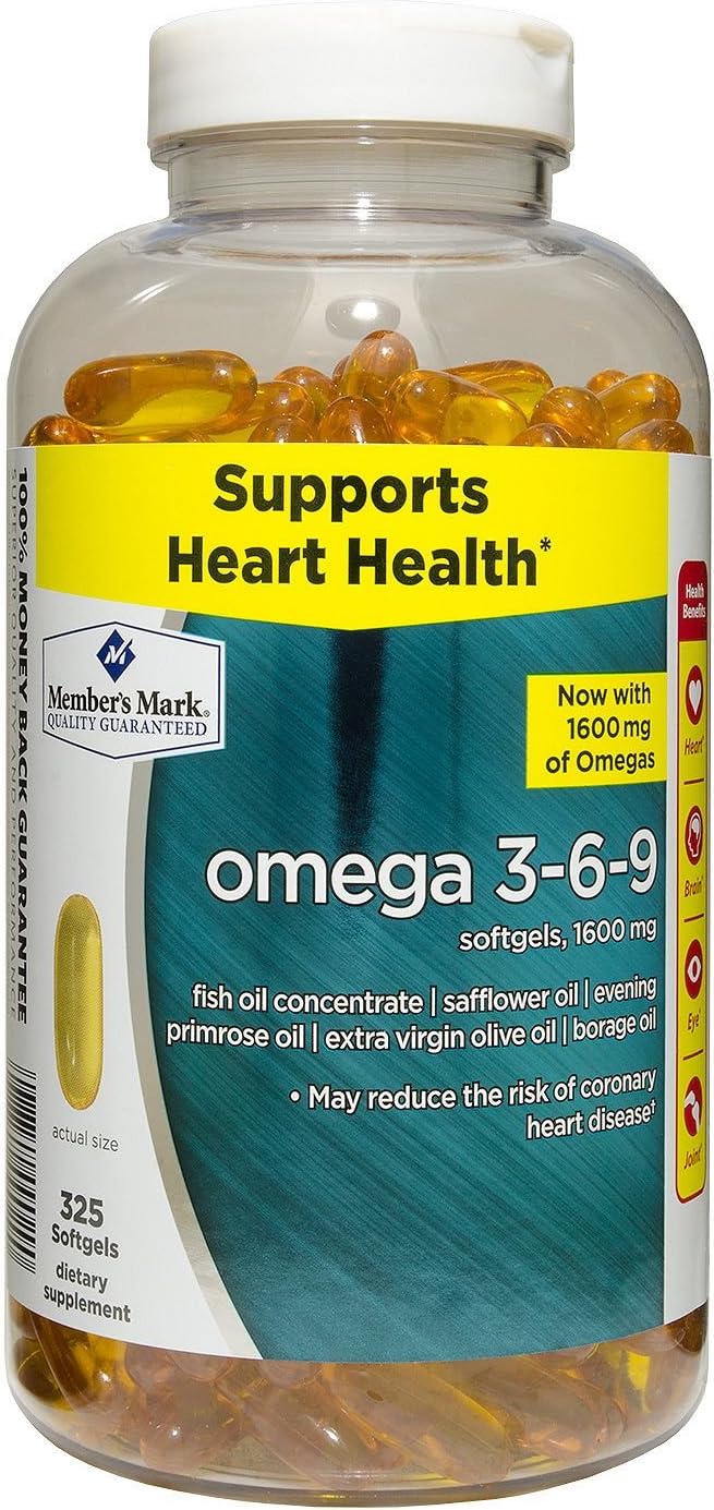 Member's Mark Omega 3, 6, 9 Dietary Supplement 1600 Mg, Soft Gels, 325Count