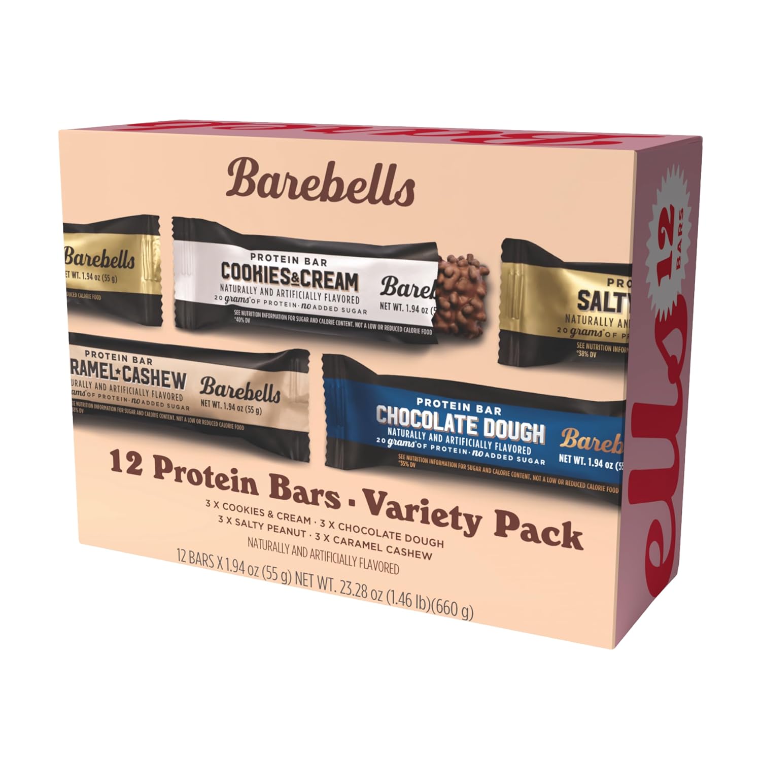 Barebells Protein Bars Variety Pack - 12 Count, 1.9Oz Bars - Protein Snacks With 20G Of High Protein - Chocolate Protein Bar With 1G Of Total Sugars - Perfect On The Go Protein Snack & Breakfast Bars