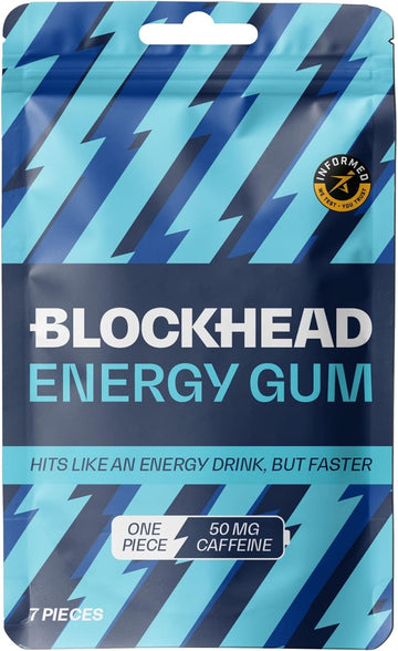 Blockhead Energy Gum – Mint (42 Pieces) | 50Mg Fast-Release Caffeine + Niacin, B1, B5, B6, B12 | Sugar & Calorie Free | Pre-Workout & Endurance | Vegan | Informed-Sport Certified