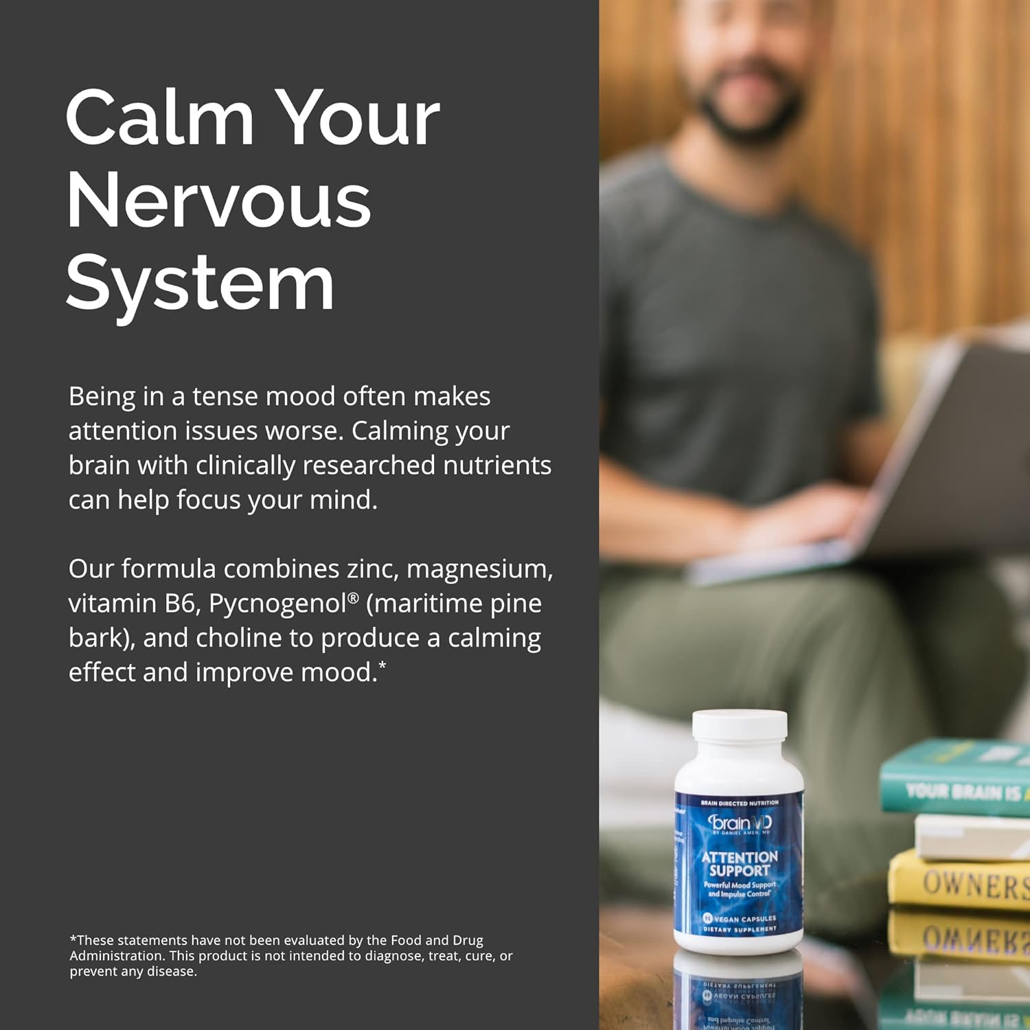 Brainmd Dr Amen Attention Support - 90 Capsules - Promotes Mental Focus & Impulse Control - Gluten Free - 30 Servings