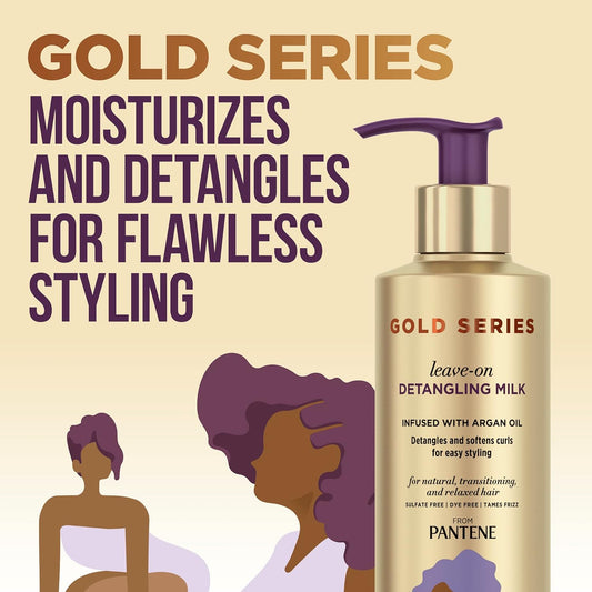 Pantene Gold Series Detangling Milk Hair Treatment For Curly Hair, Natural And Textured Hair, 7.6 Fl Oz Leave-On Hair Detangler Infused With Rich Argan Oil, Dye And Sulfate Free Formula