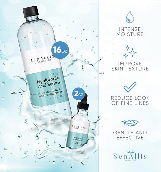 Hyaluronic Acid Serum 8 Fl Oz And 2 Fl Oz, Made From Pure Hyaluronic Acid, Anti Aging/Wrinkle, Ultra-Hydrating Moisturizer That Reduces Dry Skin Manufactured In Usa