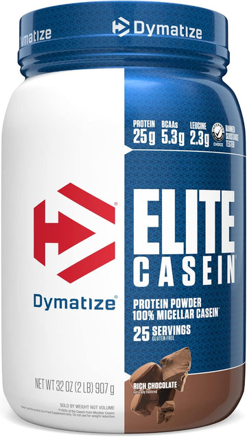 Dymatize Elite Casein Protein Powder, Slow Absorbing With Muscle Building Amino Acids, 100% Micellar Casein, 25G Protein, 5.4G Bcaas & 2.3G Leucine, Helps Overnight Recovery, Rich Chocolate, 2 Pound