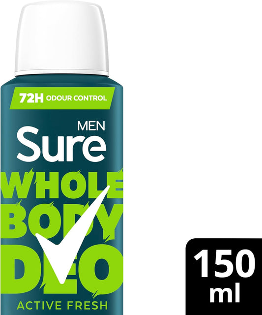 Sure Men Active Fresh Whole Body Deodorant Men'S Deodorant Spray With A Herbal, Citrus & Woody Fragrance For 72 Hour Odour Control 150 Ml (Pack Of 2)