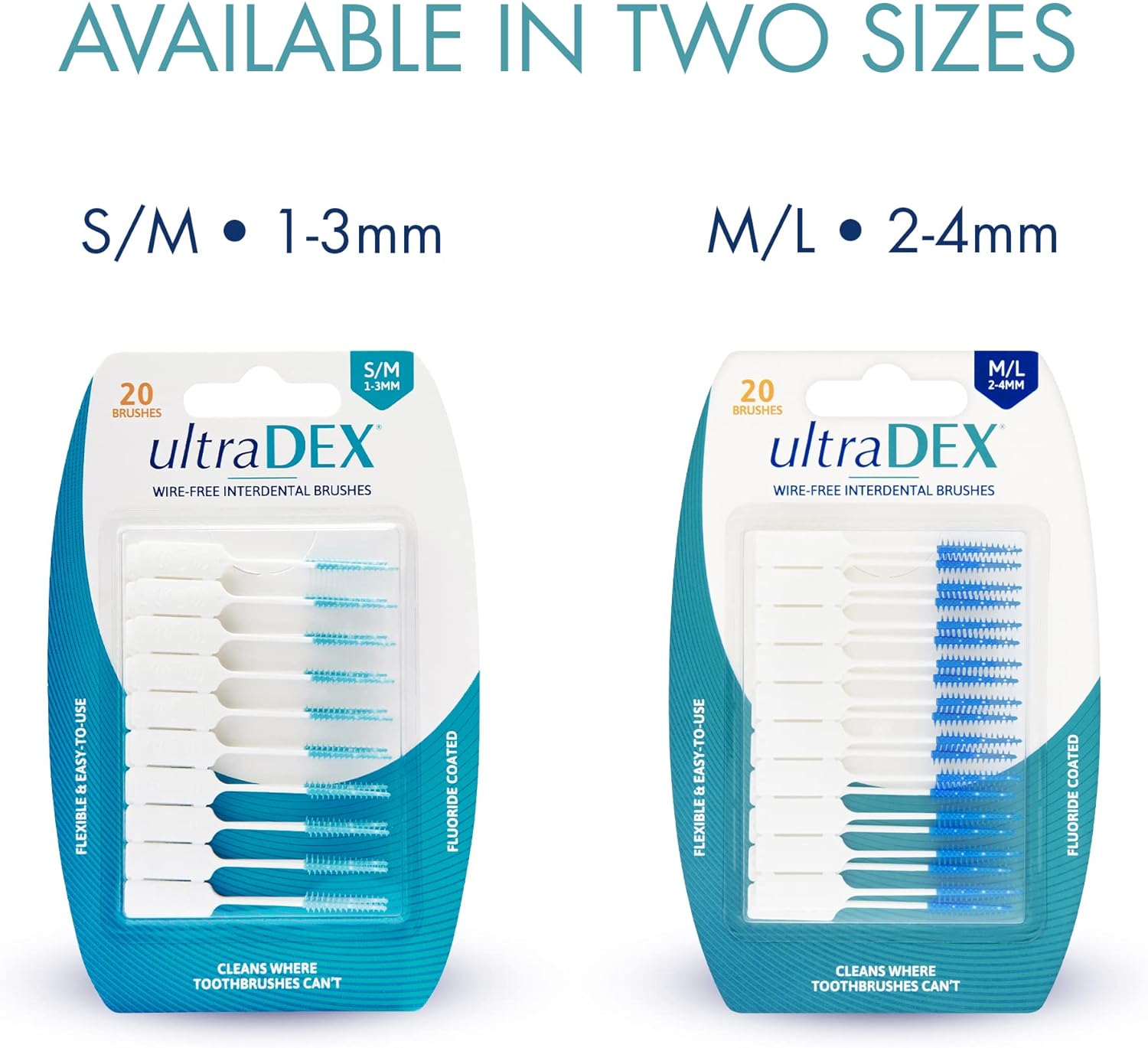 Ultradex Wire Free Interdental Brush, Wire Free Flexible Floss Aid, Fluoride Coated, Medium/Large 40 Pack White
