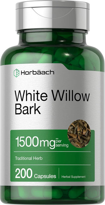 Horbäach White Willow Bark Capsules | 1500Mg | 200 Pills | Max Strength | Non-Gmo, Gluten Free Herb Extract