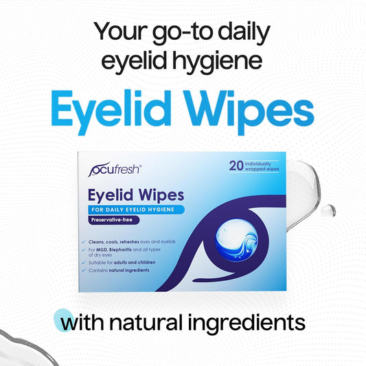Blepharitis Eyelid Wipes – 20 Pack Individually Wrapped - Fragrance Free & Soap Free, For Daily Eyelid Hygiene, Natural Ingredients, Tired And Dry Eyes