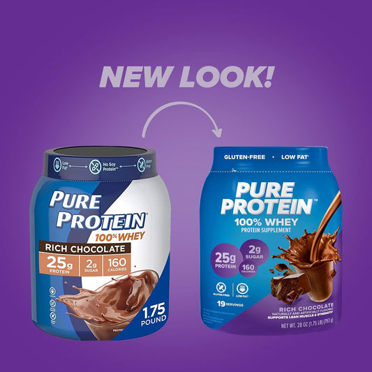 Pure Protein 100% Whey Protein Powder, Rich Chocolate, 25 G Protein, 1.75 Lb (Packaging May Vary)