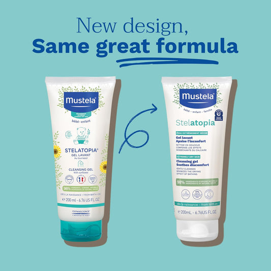 Mustela Stelatopia Eczema-Prone Skin Cleansing Gel - Baby Face & Body Wash With Natural Avocado & Sunflower Oil - Fragrance-Free & Tear Free - Various Sizes