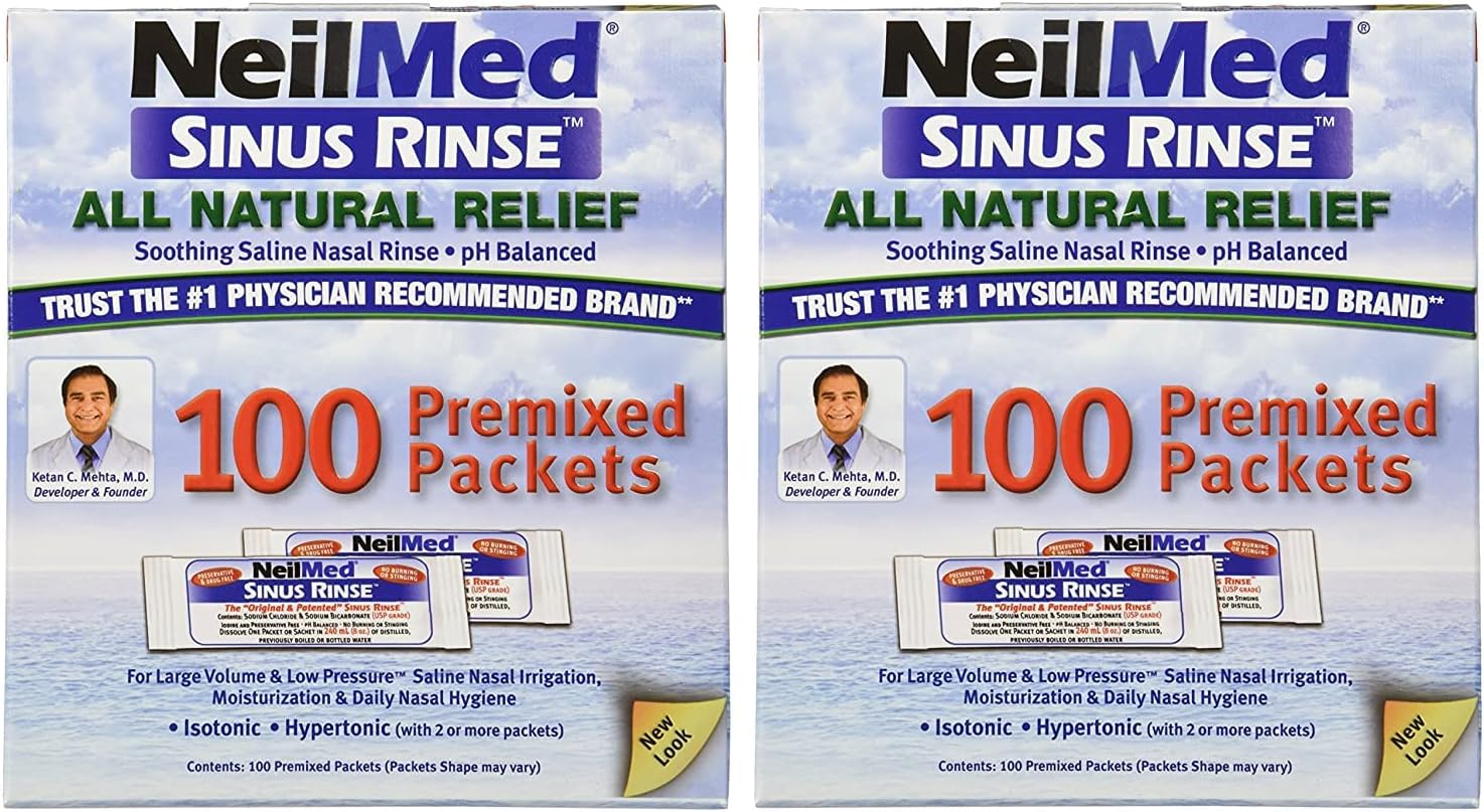 Neilmed Sinus Rinse 100 Salt Premixed Packets For Allergies & Sinus (Pack Of 2)