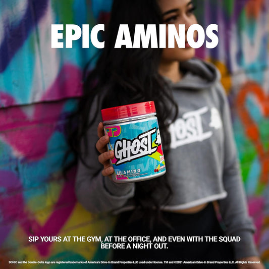 Ghost Amino: Essential Amino Acid Supplement, Blue Raspberry - 40 Servings - Intra-Workout Powder For Hydration & Recovery 4.5G Bcaa & 5.5G Eaa - Soy & Gluten-Free, Vegan