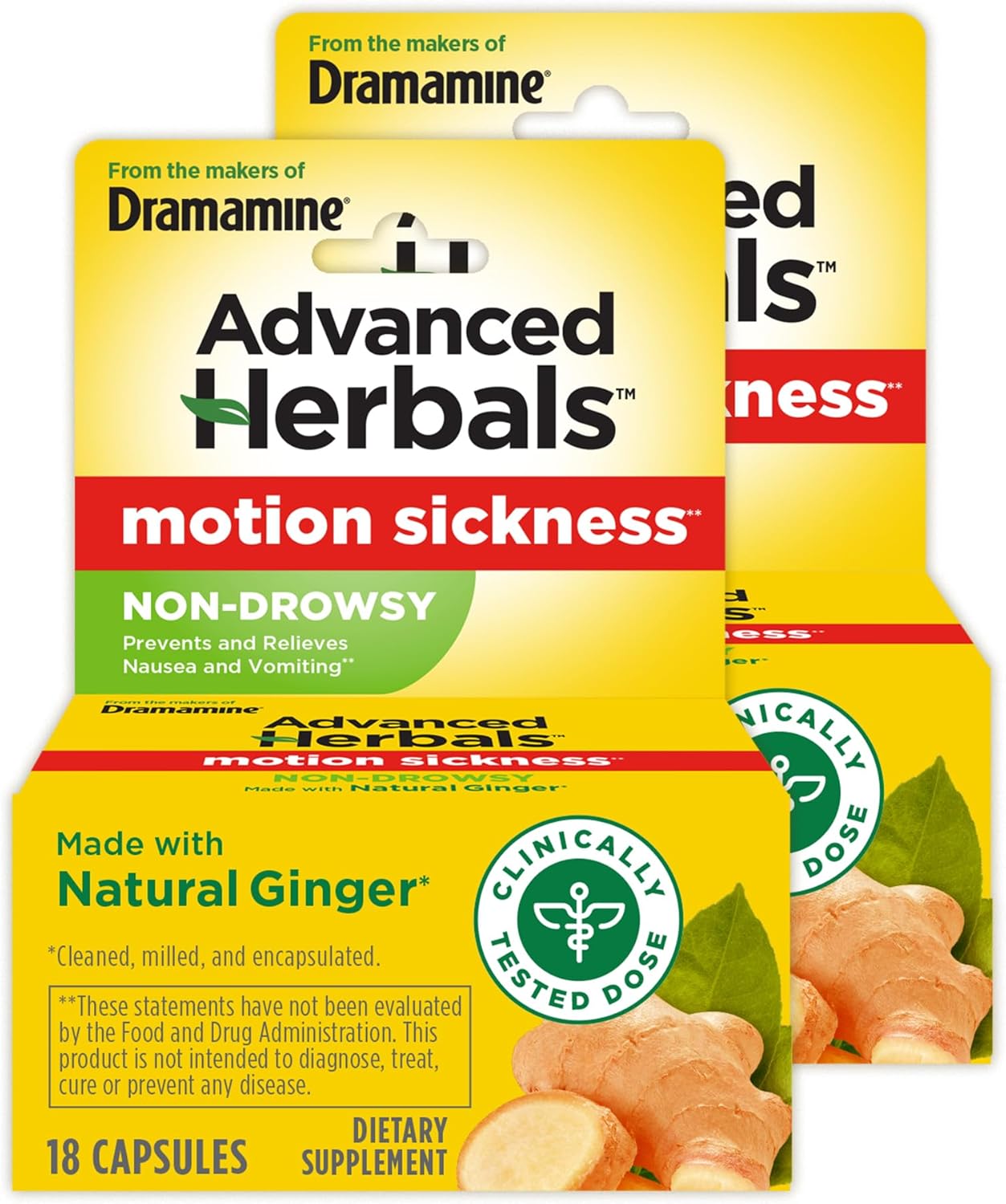 From The Makers Of Dramamine, Advanced Herbals, Non-Drowsy, Motion Sickness Relief, Made With Natural Ginger, 18 Count