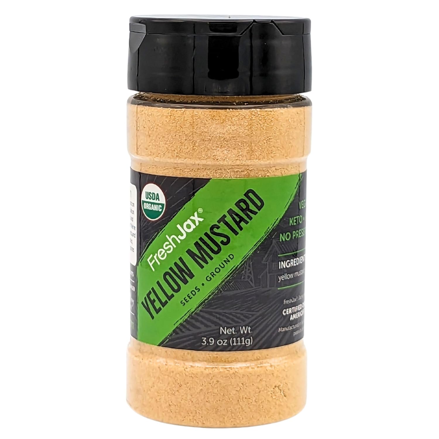 FreshJax Organic Ground Yellow Mustard Seeds Powder (3.9 oz Bottle) Non GMO, Gluten Free, Keto, Paleo, No Preservatives Yellow Mustard Seed | Handcrafted in Jacksonville, Florida